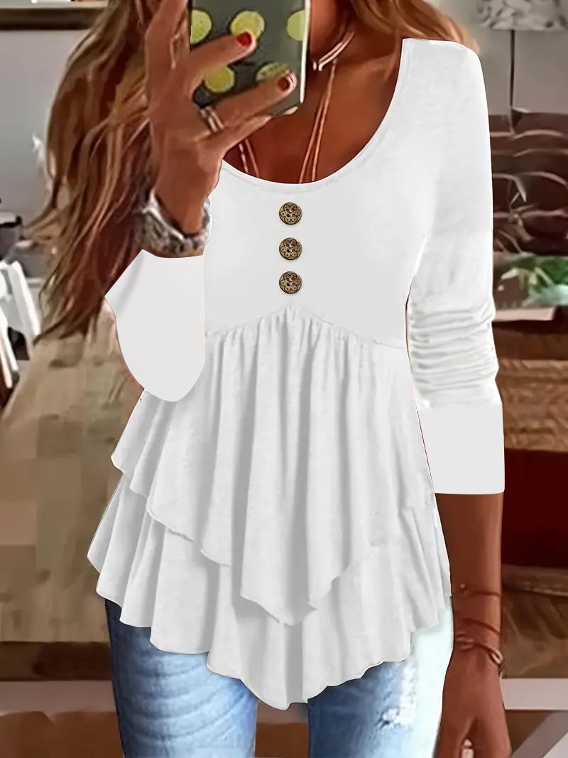 Women's Layered Peplum Top with Button Details Ivyshape