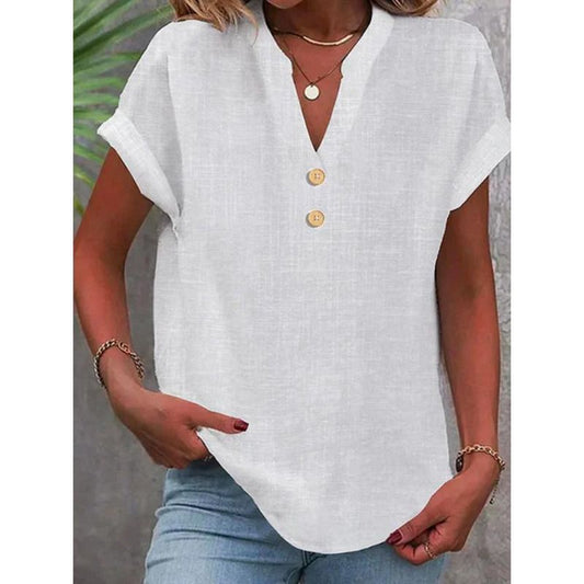 Women's top with textured V-neck and button details Ivyshape