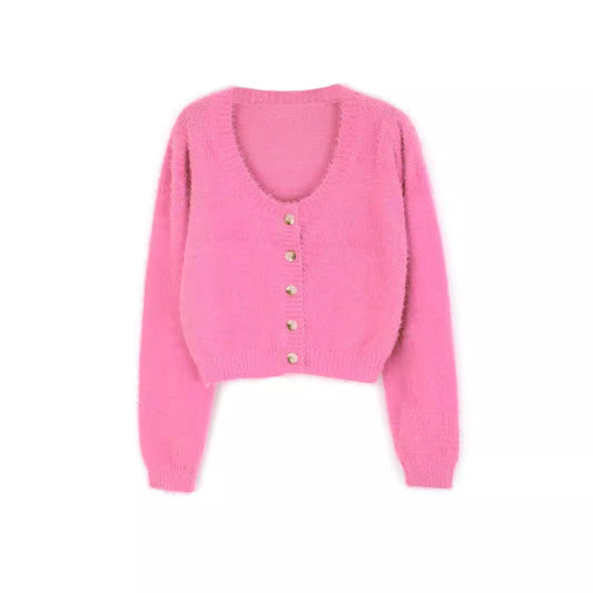 Women's cropped knit sweater with decorative buttons and soft material Ivyshape
