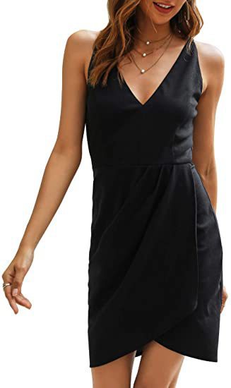 Ladies elegant dress with spaghetti straps and wrap look Ivyshape