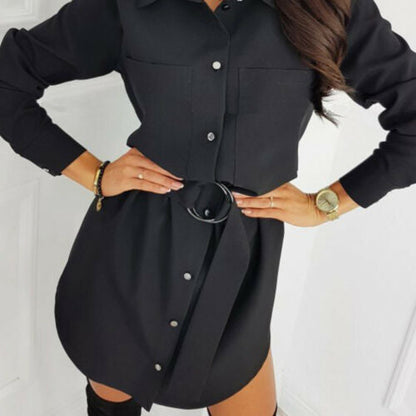 Women's shirt dress with fashionable belt and elegant button details Ivyshape