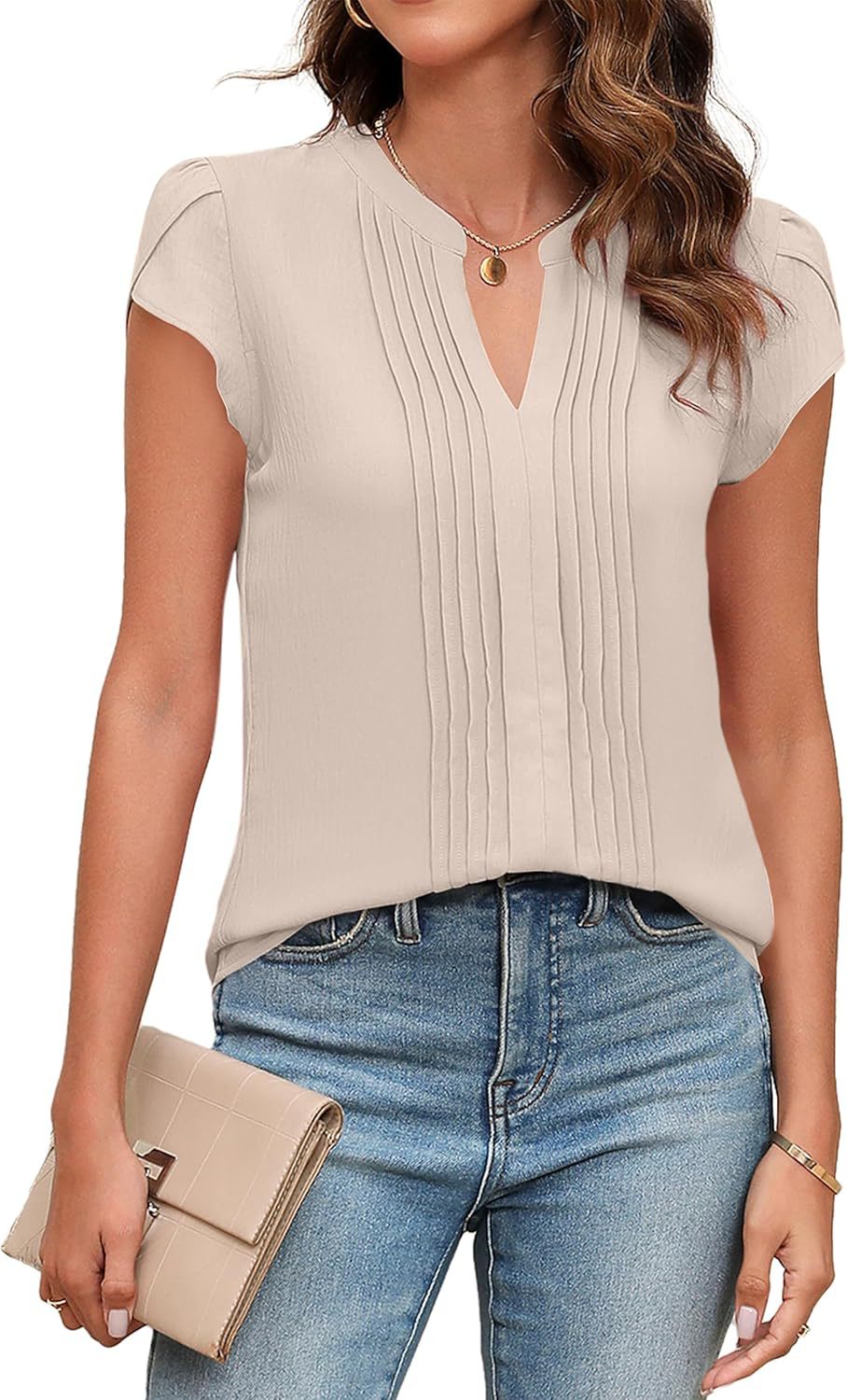 Women Pleated V-Neck Blouse Ivyshape