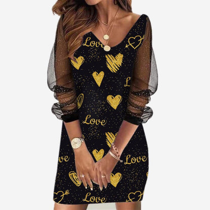 Ladies Elegant Butterfly Print Mini Dress with Sheer Sleeves Ivyshape