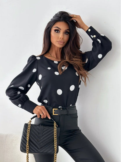 Women's blouse with dots and elegant puff sleeves Ivyshape