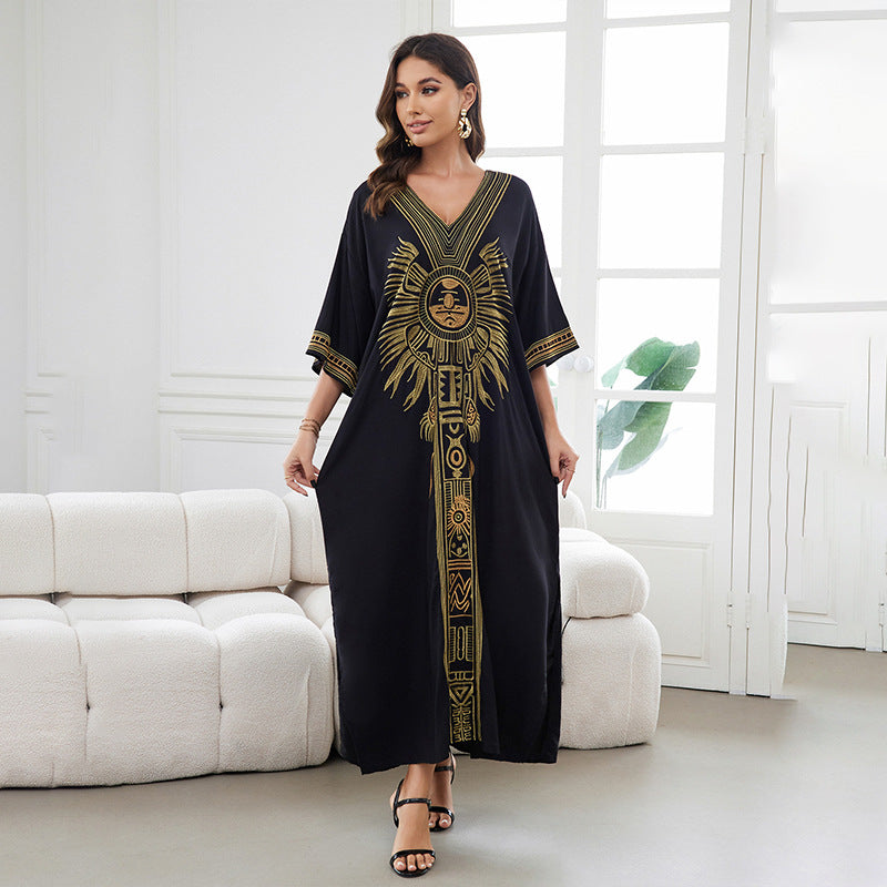 Women’s Maxi Kaftan with artistic graphic design and flowing silhouette Ivyshape