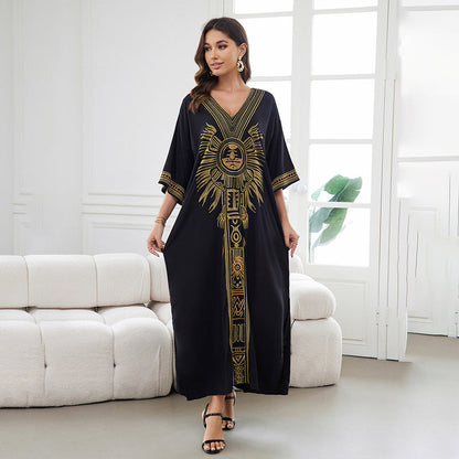 Women’s Maxi Kaftan with artistic graphic design and flowing silhouette Ivyshape