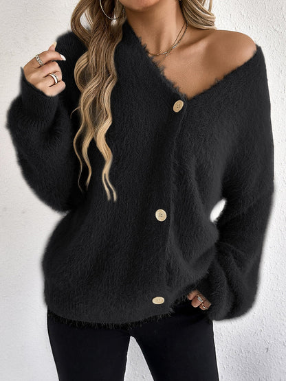 Women's cozy cardigan with deep V-neck Ivyshape