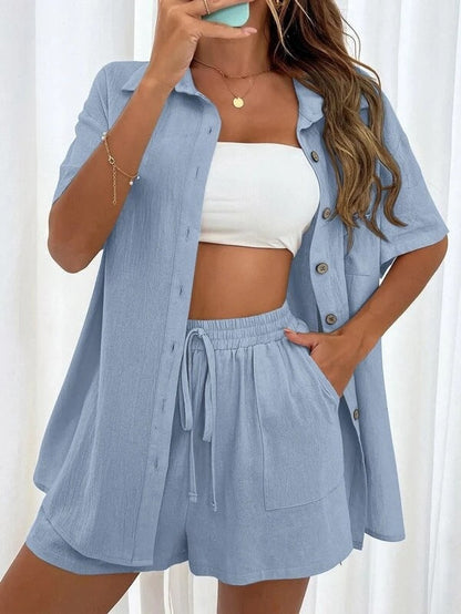 Women’s Casual Two-Piece Set with Shirt and Shorts Ivyshape