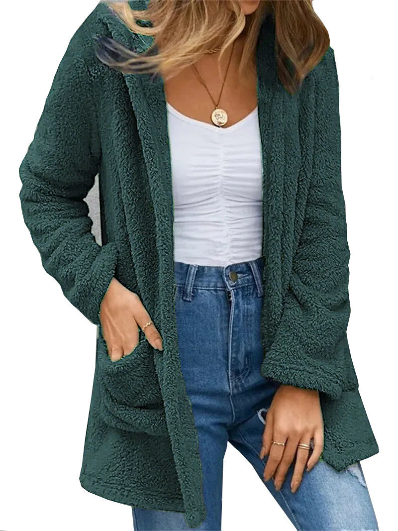 Womens Cozy Fleece Jacket with Spacious Pockets and Casual Fit Ivyshape