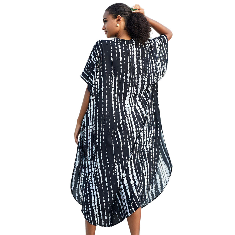 Women's kaftan dress with modern batik design and wide-cut sleeves Ivyshape