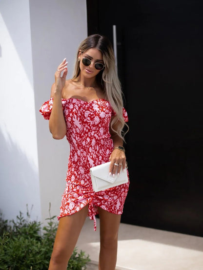 Women's mini dress with ruffle details and floral design Ivyshape