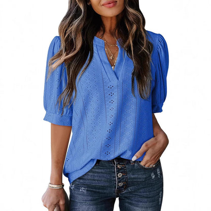 Women Puff Sleeve Lace Blouse Ivyshape