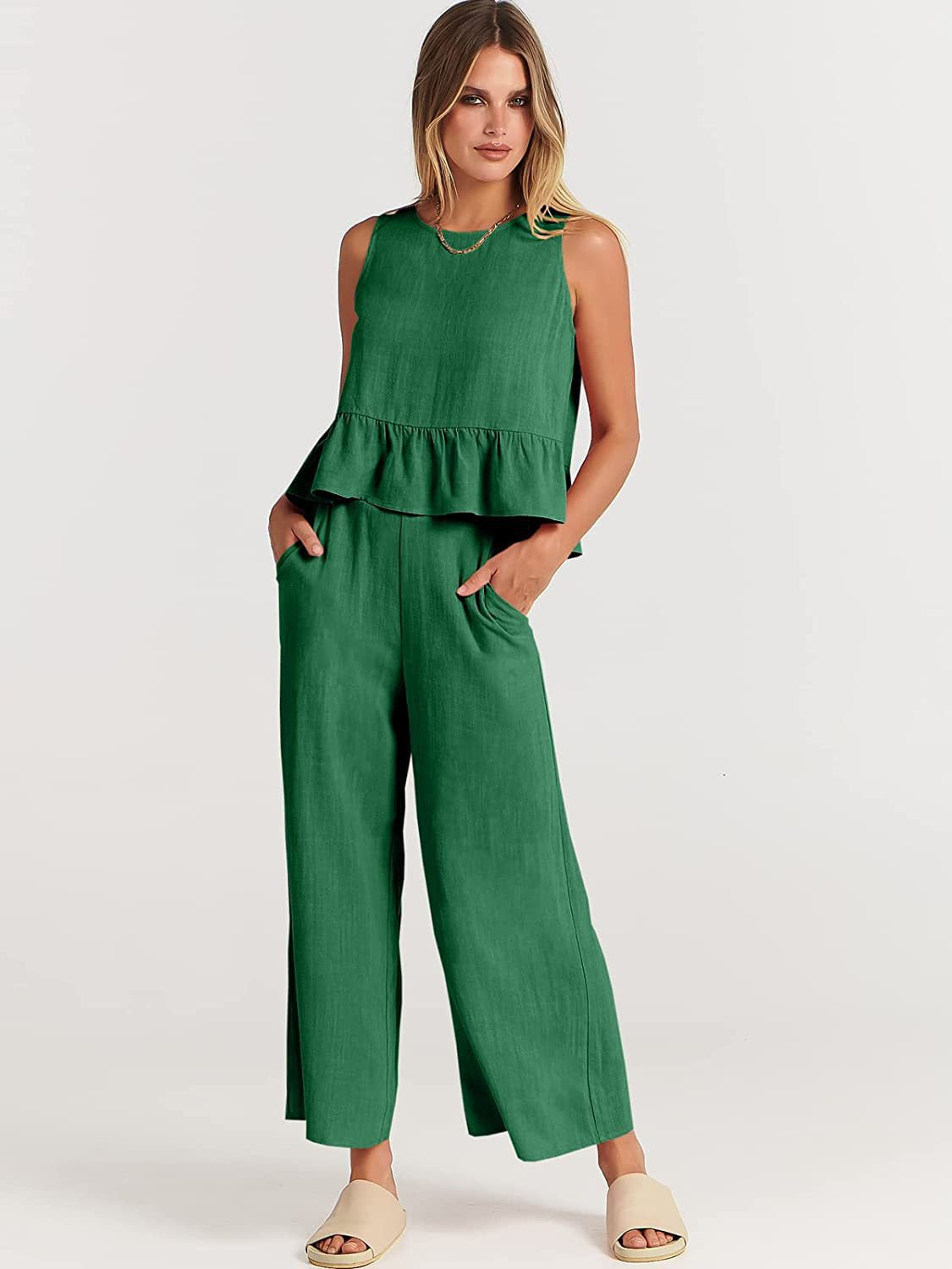 Women's casual jumper with voluminous ruffle hem and wide leg Ivyshape