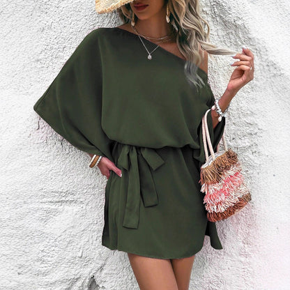 Women’s casual wrap dress with asymmetrical design and waist belt Ivyshape