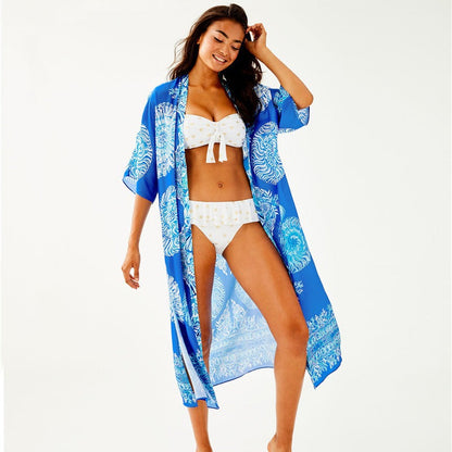 Women's beach kimono with artistic paisley pattern and side slits Ivyshape