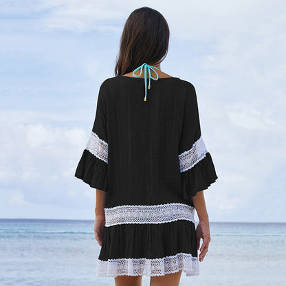 Women's tunic with fashionable crochet trim and flowing cut Ivyshape