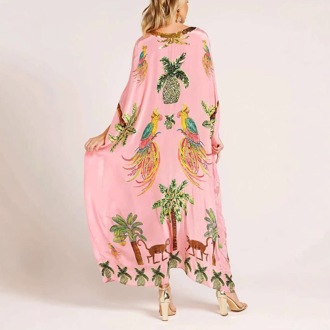 Women's Kimono Top with Colorful Tropical Print Ivyshape