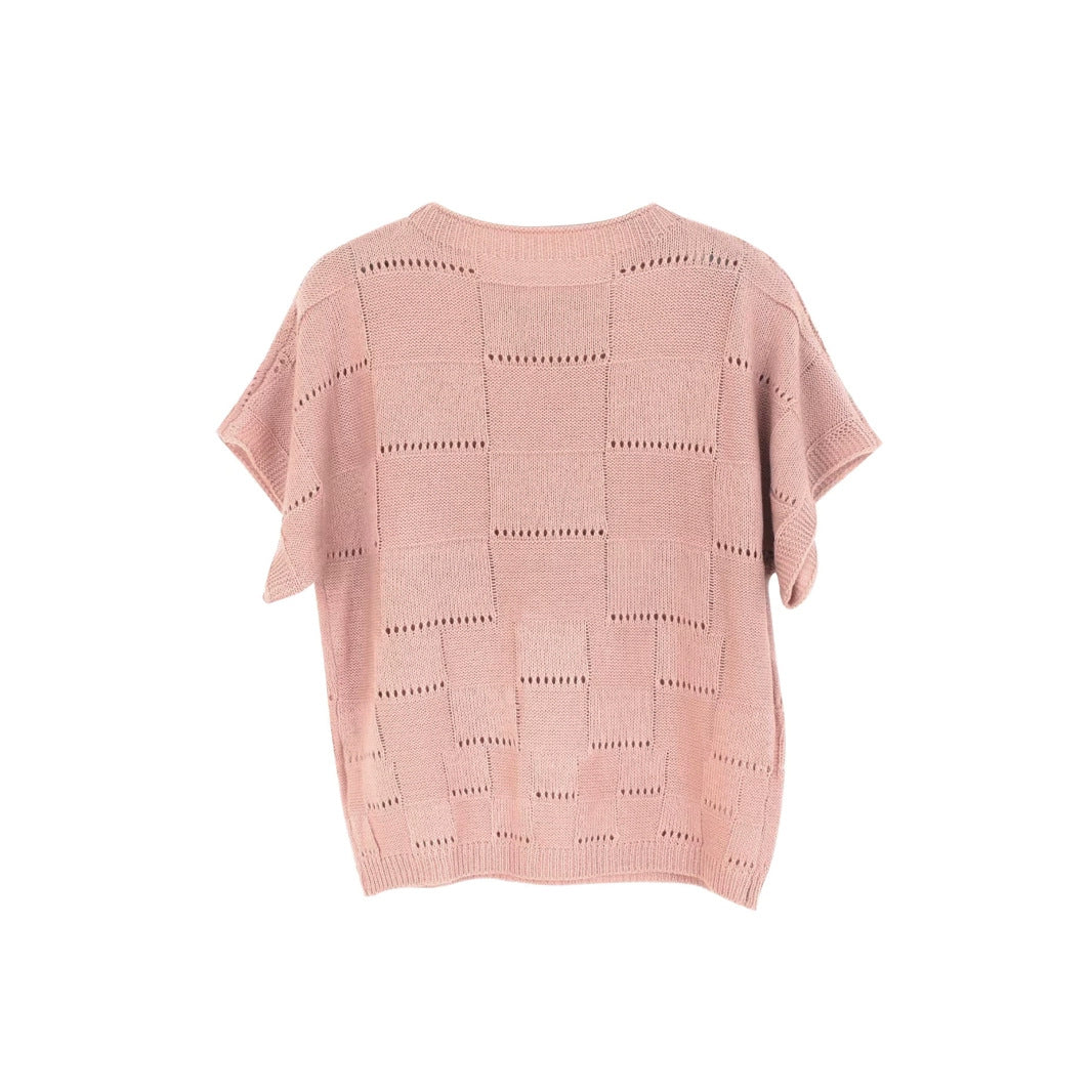 Women's casual knit top with unique hole pattern and wide-cut sleeves Ivyshape
