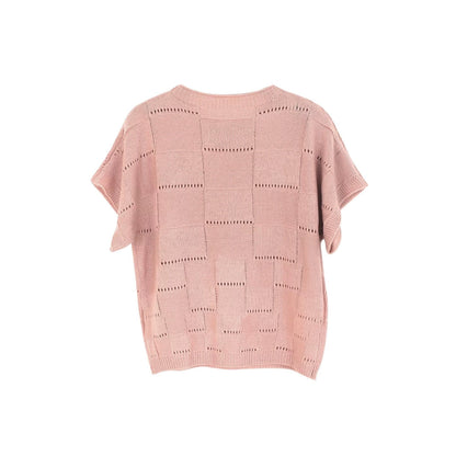 Women's casual knit top with unique hole pattern and wide-cut sleeves Ivyshape