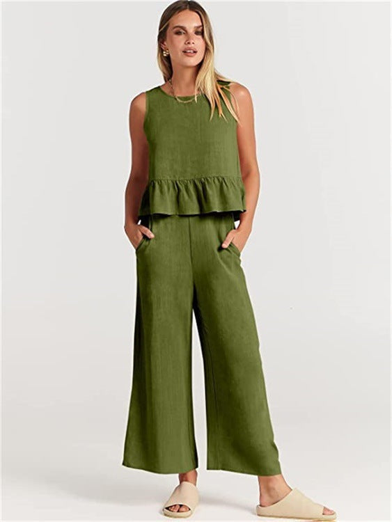 Women's casual jumper with voluminous ruffle hem and wide leg Ivyshape