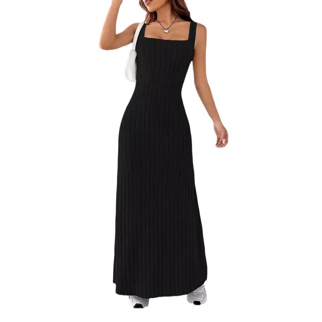 Women's Long Knit Maxi Dress with Slim Fit and Round Neckline Ivyshape