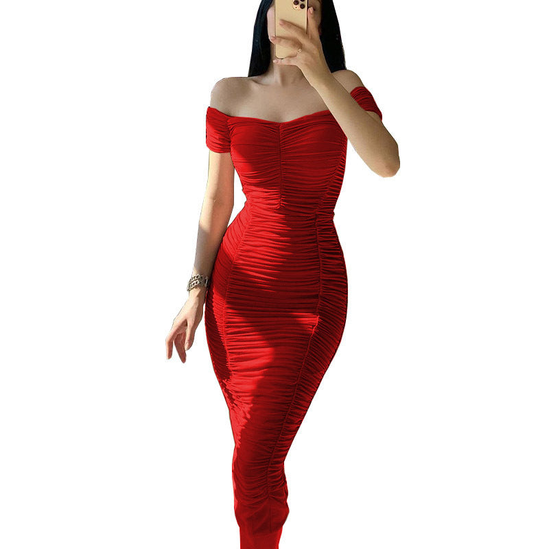 Women's Off-Shoulder Gathered Midi Dress Ivyshape