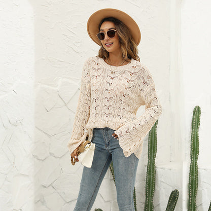 Women's knitted sweater with airy crochet structure and casual fit Ivyshape
