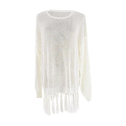 Women's crochet beach pullover with fringed details Ivyshape