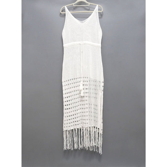 Ladies airy beach dress with fringes and tie belt Ivyshape