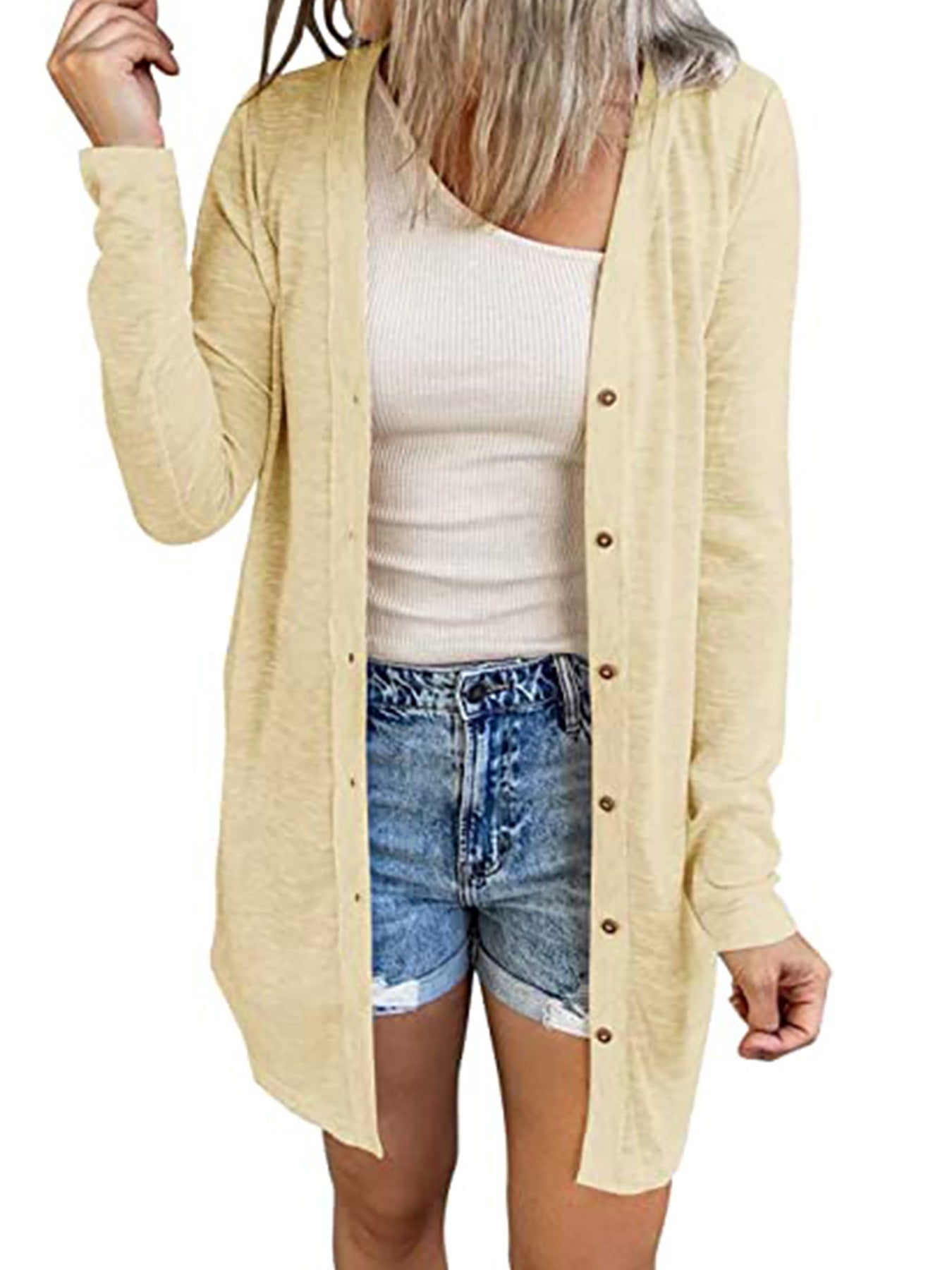 Ladies comfortable and lightweight cardigan with button placket Ivyshape