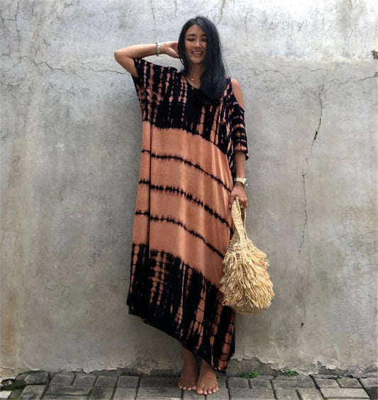 Ladies maxi dress in casual tie-dye design with wide cut Ivyshape
