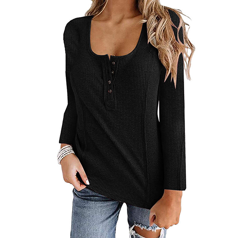 Women's long sleeve shirt with textured rib design and button placket Ivyshape