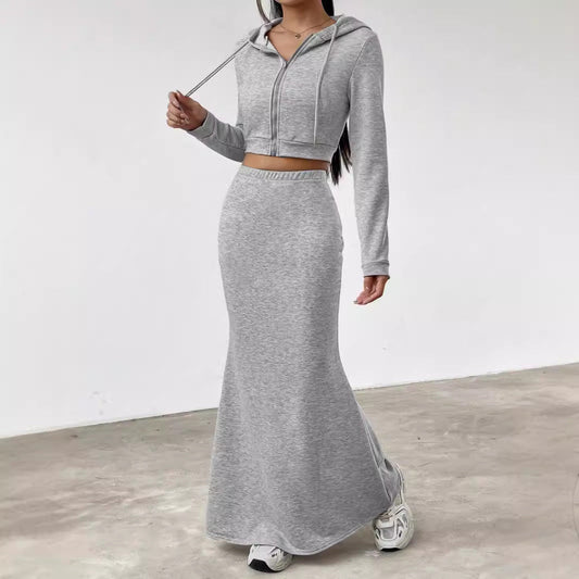 Women's Fashion Set with Hood and Long Skirt Ivyshape