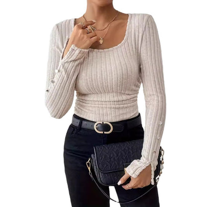 Women’s long sleeve shirt with ribbed texture and stylish button details Ivyshape