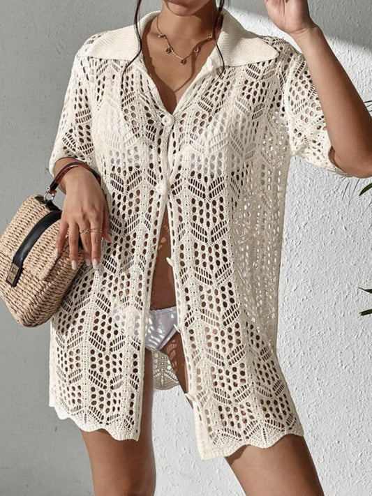 Women's crocheted beach cover-up jacket with a loose fit and trendy design Ivyshape