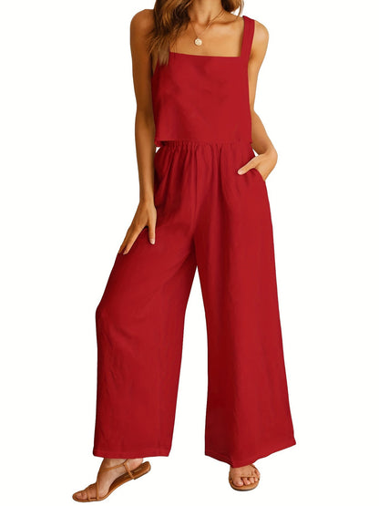 Women's jumpsuit with wide leg and adjustable straps Ivyshape