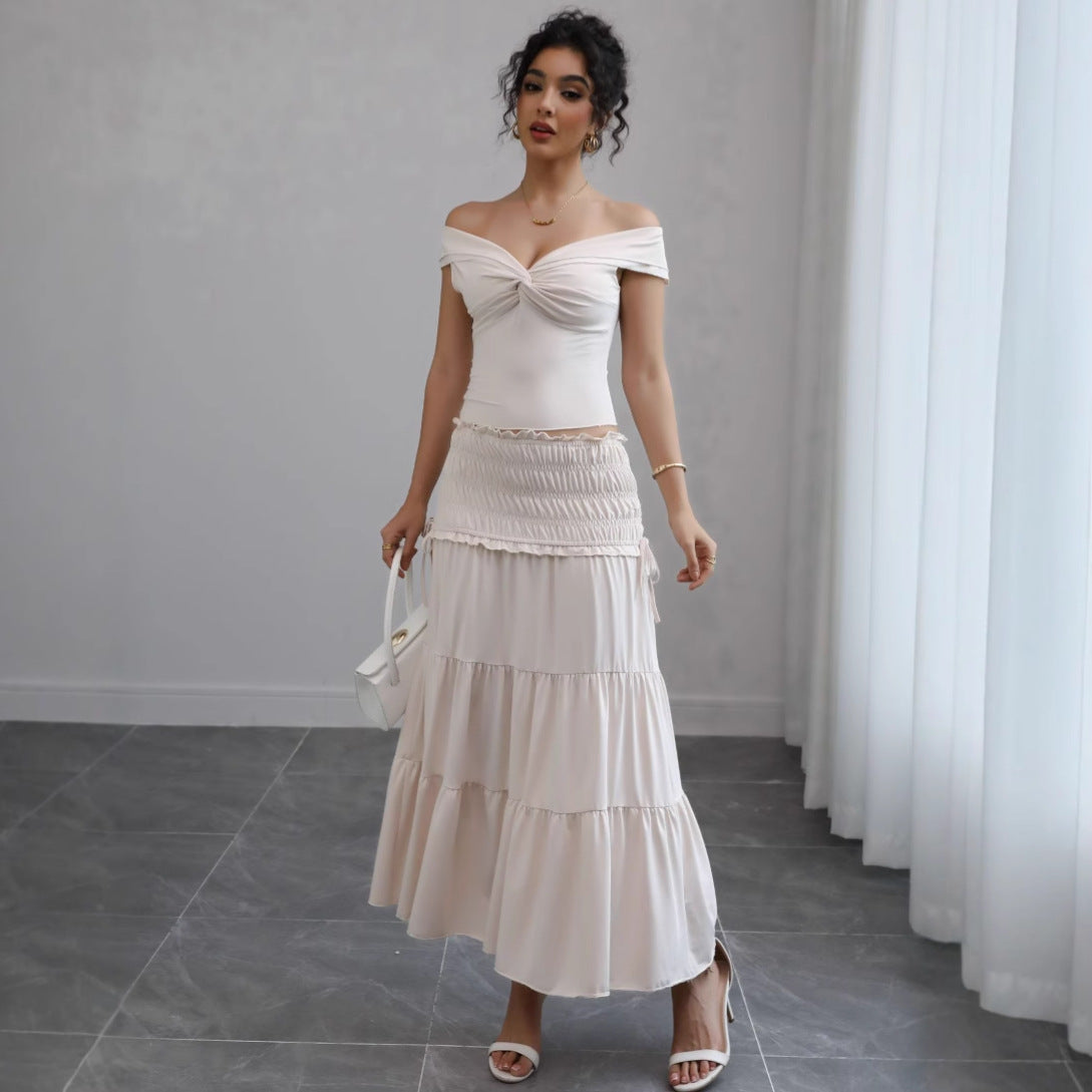 Women's Off-Shoulder Cut-Out Top and Tiered Maxi Dress Set Ivyshape