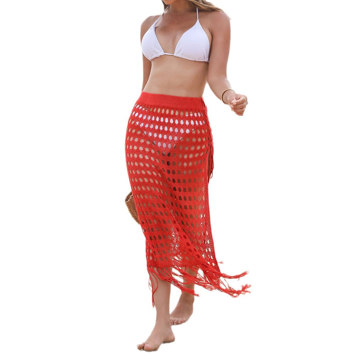 Ladies airy beach sarong with fringes Ivyshape