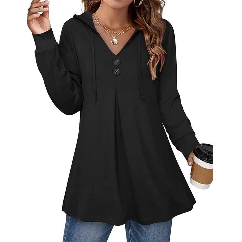 Women's casual hooded blouse with button details Ivyshape