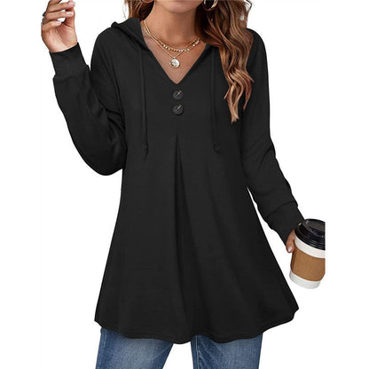 Women's casual hooded blouse with button details Ivyshape