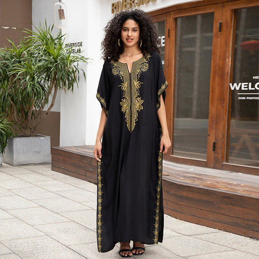 Women's elegant maxi dress with intricate embroidery and loose fit Ivyshape