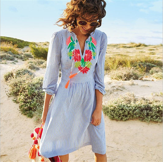 Women's summer dress with elaborate floral embroidery Ivyshape