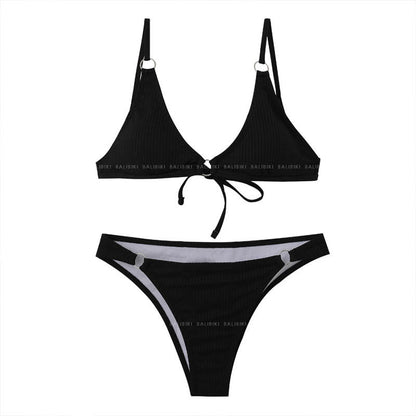 Women's triangle bikini with elegant gold accent and textured fabric Ivyshape