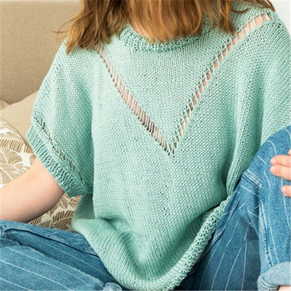 Women's knit top with modern V-neckline and airy crochet look Ivyshape