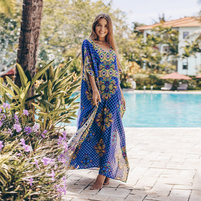 Women's Airy Kaftan with Colorful Floral Pattern and Side Slits Ivyshape