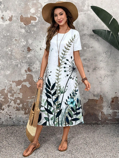 Women Floral Pattern Midi Dress Ivyshape