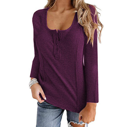 Women's long sleeve shirt with textured rib design and button placket Ivyshape