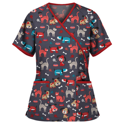 Ladies Sweet Animal Print Scrub Top Ivyshape