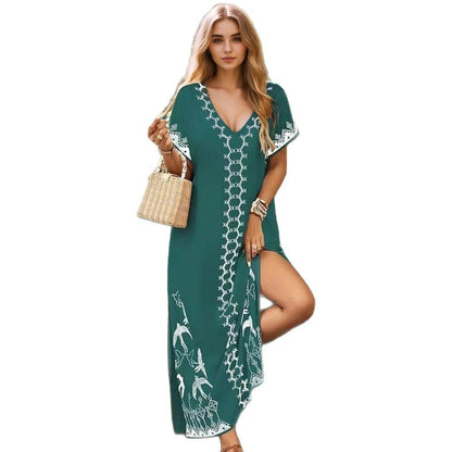 Ladies Maxi Kaftan with intricate embroidery pattern and side slit Ivyshape