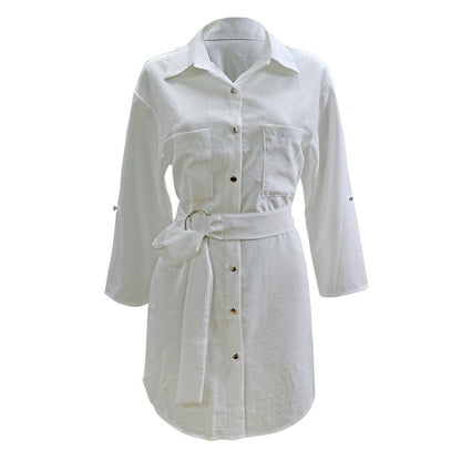 Women's Stylish Belt Design Shirt Dress Ivyshape